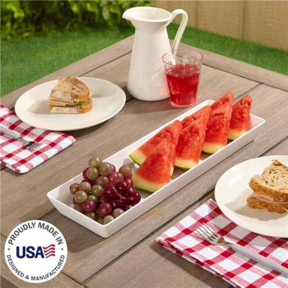 US Acrylic Avant White Plastic Serving Trays(Set of 4) 15” x 5” Narrow Reusable - Picture 2 of 7
